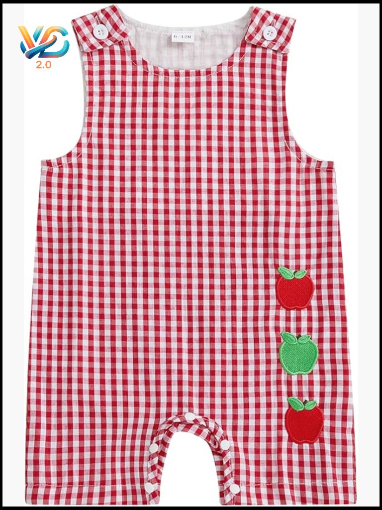Back To School Apple Bus Pencil Romper Sleeveless Shortall Infant Boy Outfit